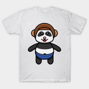 Sticker and Label Of Cute Baby Panda Wearing Helmet T-Shirt